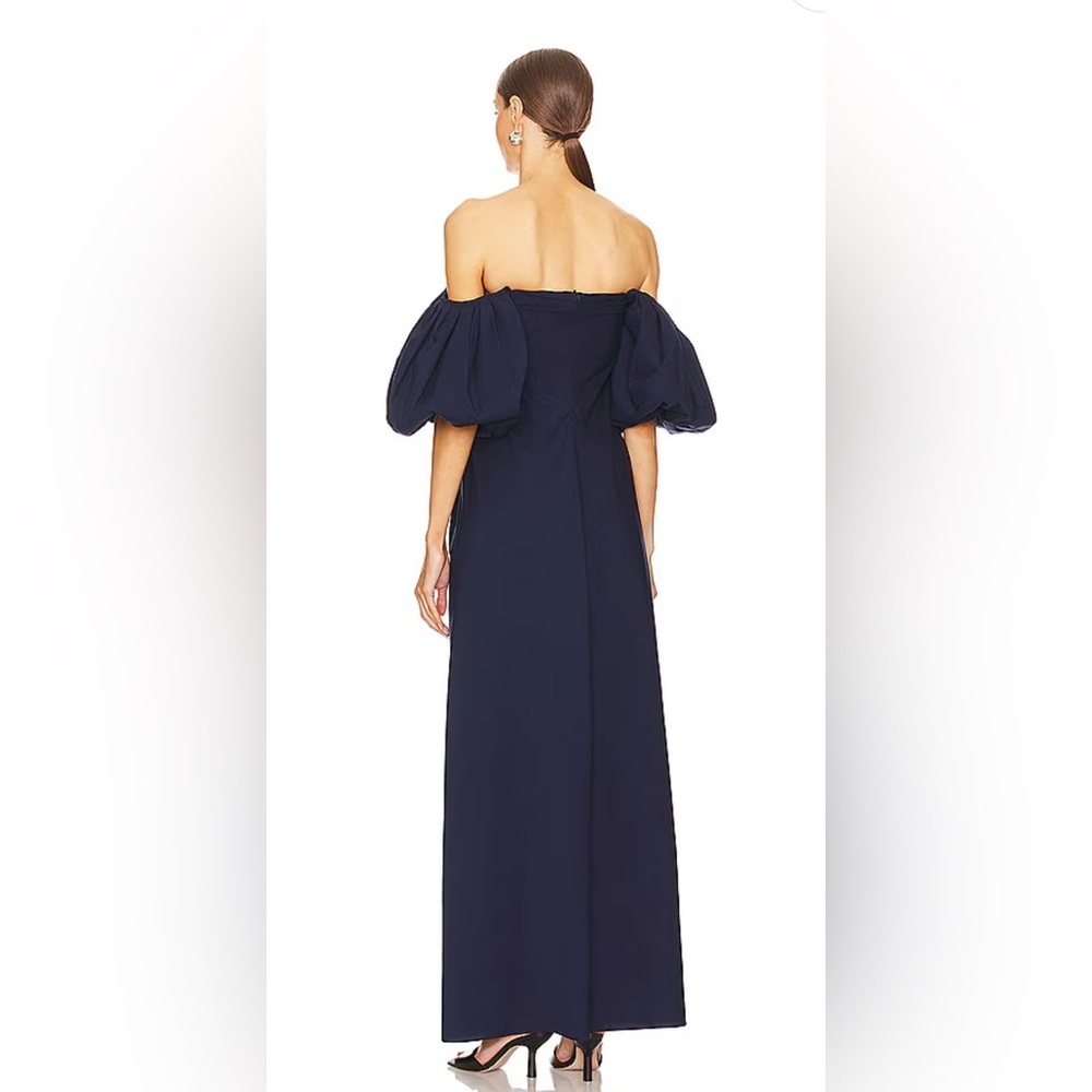 CAROLINE CONSTAS Iconic Palmer Reyna Dress Strapless in Navy Puffy sleeves - Picture 5 of 9